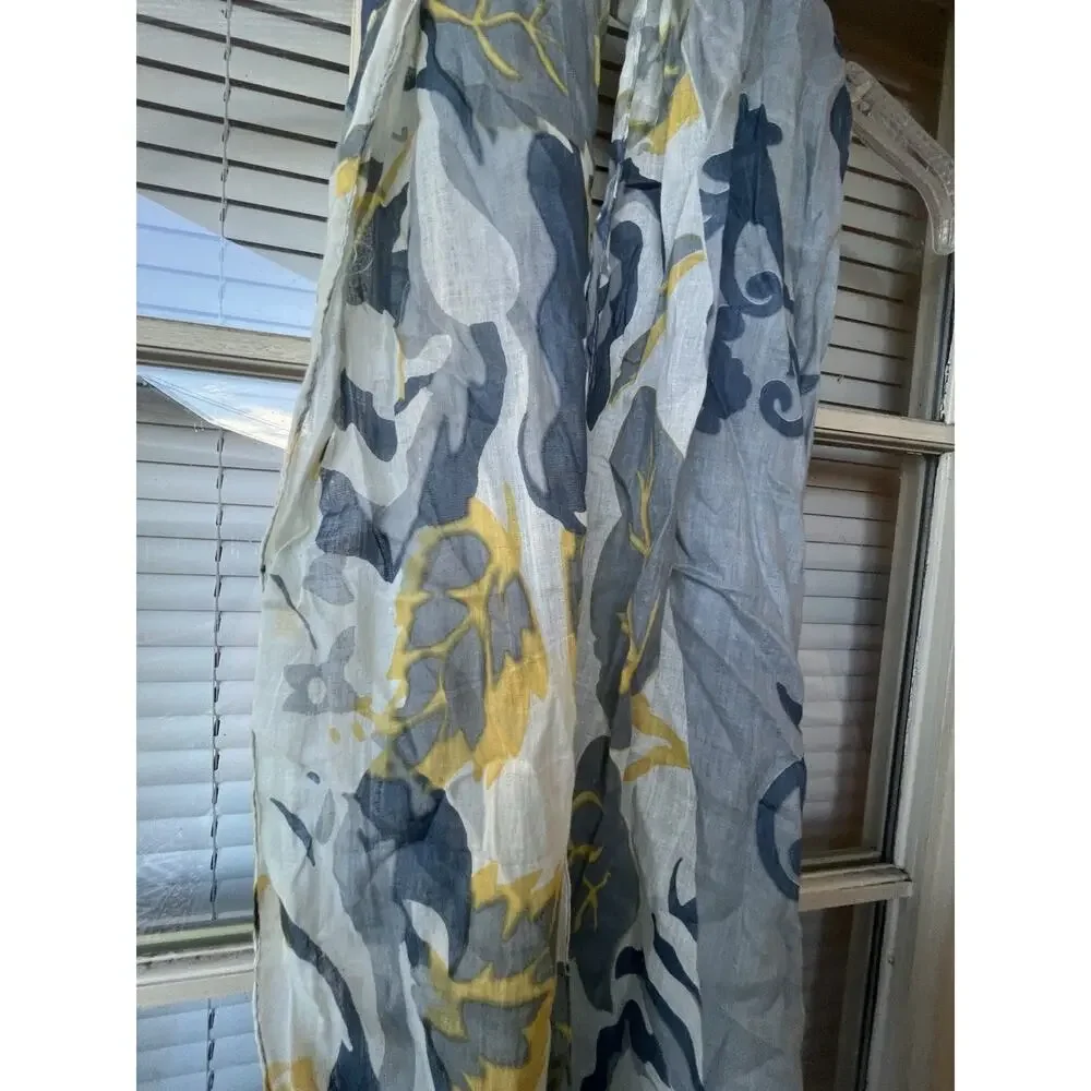 Womens Floral Infinity Scarf Yellow Grey White Botanical Loop Scarf